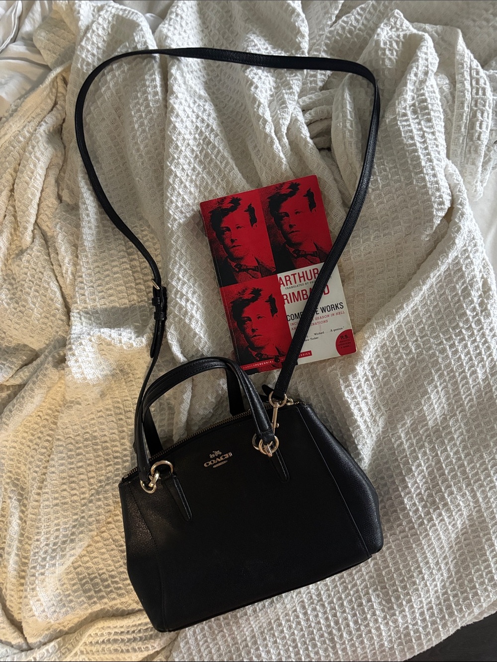 Coach Black Pebble Leather Crossbody Satchel with Gold Hardware